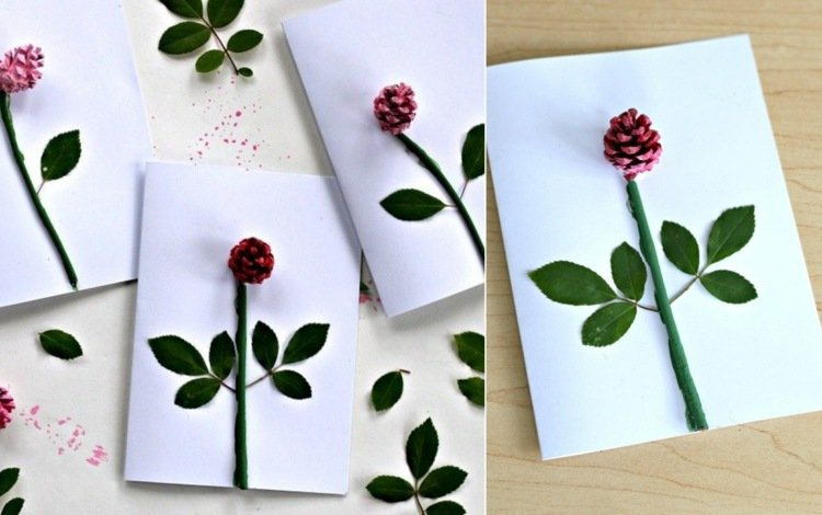 بطاقة تهنئة مصنوعة من مواد طبيعية - اصنع الورود الخاصة بك من أكواز الصنوبر
