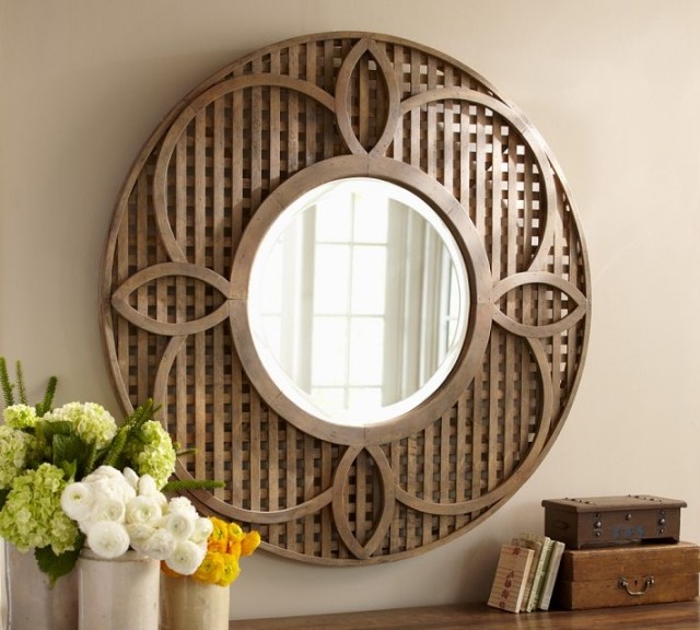 مرآة حائط-دائرية-إطار خشبي-عتيق-الذوق