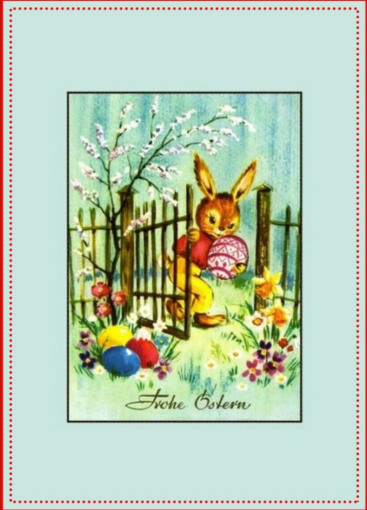 بطاقات عيد الفصح المجانية الرجعية فكرة أرنب عيد الفصح حديقة بيض عيد الفصح