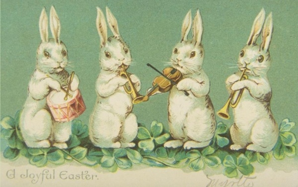 بطاقات عيد الفصح الفاخرة - الأرانب القديمة تلعب الموسيقى