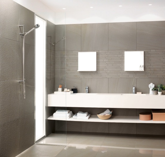 أفكار لتصميم الحمام مثال الأفكار الحديثة البلاط لون رمادي داكن