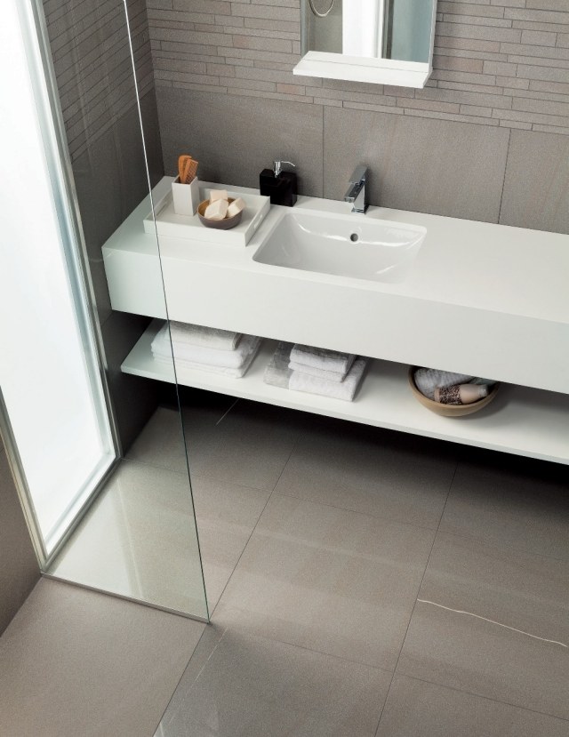 Esprit حمام صغير قسم دش جدار منطقة زجاجية مغسلة بيضاء