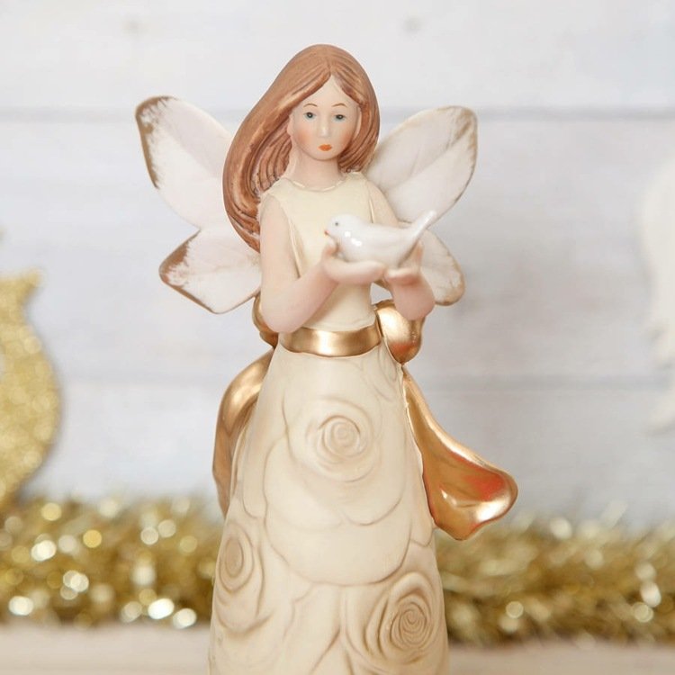 زخارف عيد الميلاد الدينية فكرة الملاك السيراميك فستان الورود الذهب الأبيض