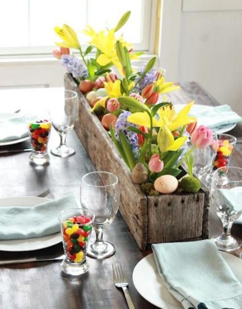 ريفي الربيع الديكور طاولة الطعام أواني الزهور الخشبية