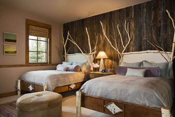 غرفة نوم مفصولة بسرير واحد على الطراز الطبيعي لفات نافذة خشبية مرحة وطبيعية