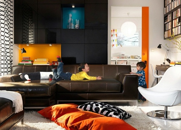 غرفة المعيشة-تصميم-أفكار-ايكيا-برتقالي-لهجات
