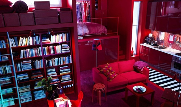 غرفة المعيشة - أفكار التصميم - ايكيا - أحمر