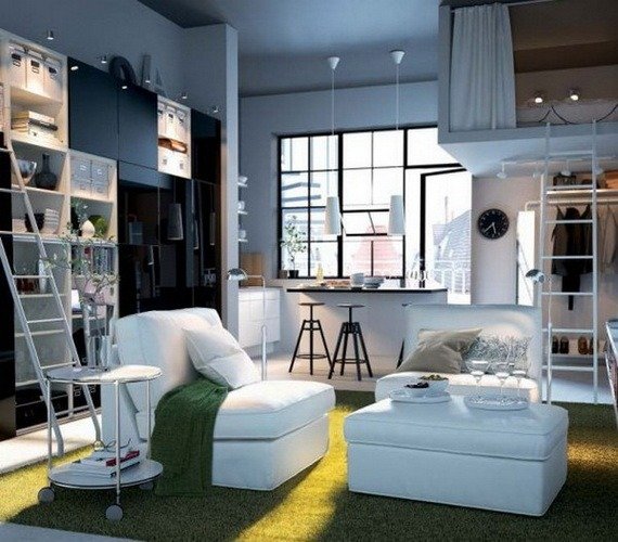 غرفة المعيشة-تصميم-أفكار-ايكيا-وحدة حائط-أثاث أبيض