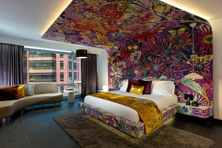 تصميم فكرة التصميم اللوح الأمامي لغرفة النوم الحديثة الملونة