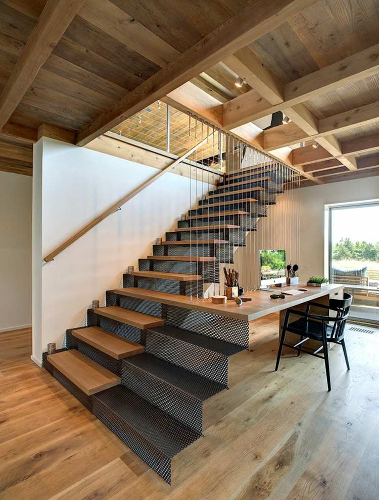 أفكار للتصميم الداخلي والسلالم المعدنية الخشبية مكتب الباركيه