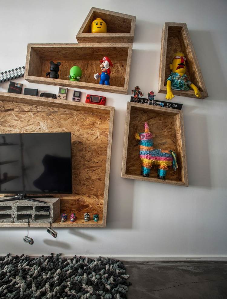 الأفكار الداخلية والتصميم غرفة الأطفال تأثيث الجرف الخشب الرقائقي الهندسي