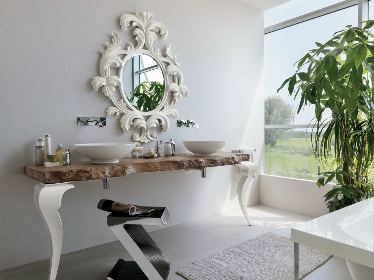 تصميم-أثاث-حمام-مرآة-ديكور-أبيض-حائط-كونترتوب مغسلة-معدن-كرسي