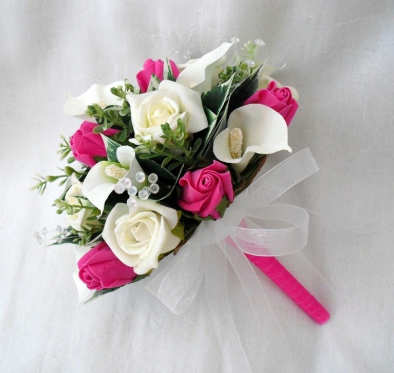 أفكار لباقة الزفاف الورود الوردي الأبيض إكسسوار الزفاف الزفاف
