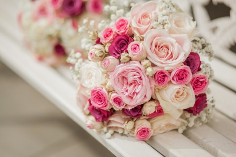 أفكار لباقة الزفاف خمر نمط الورود الصغيرة الكبيرة الوردي الأبيض