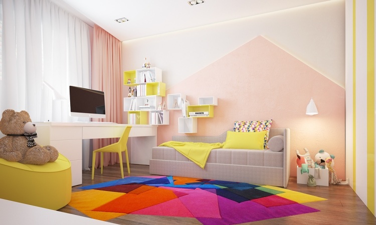 ألوان الحائط-الأفكار-غرفة الأطفال-غرفة الأطفال-الأبيض-الوردي-السجاد-الألوان-المحبوب