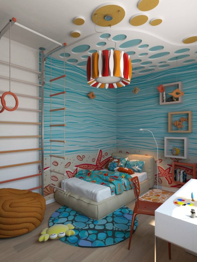 ألوان الحائط أفكار غرفة الأطفال الرسم تحت الماء العالم الأزرق