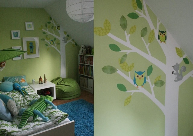 أفكار لألوان الجدران لأشجار السقف المكسوة بغرفة الأطفال