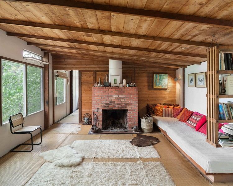 أفكار التصميم لغرفة المعيشة على الطراز الريفي - الخشب - السقف - الطوب - سجاد الفراء