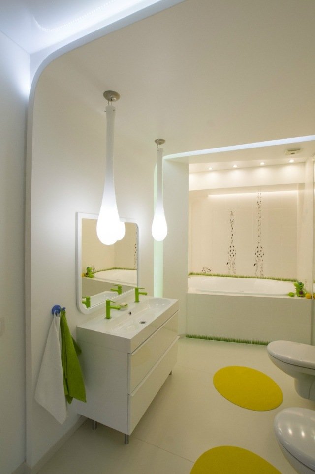 حمام بدون شباك اضاءة غير مباشرة اضاءة معلقة خضراء لهجات