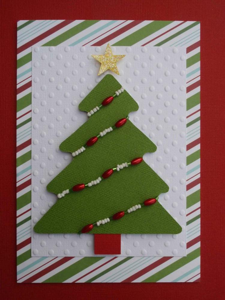 العبث بطاقات عيد الميلاد التنوب شجرة الخرز سلاسل فكرة أحمر أخضر أبيض