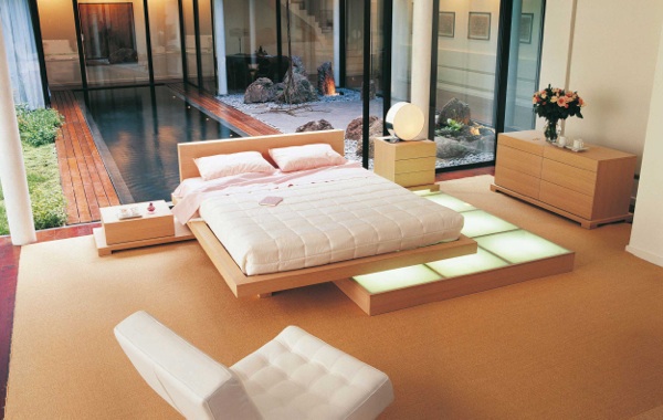 تصميم السرير منصة الإضاءة الخشبية الخفيفة