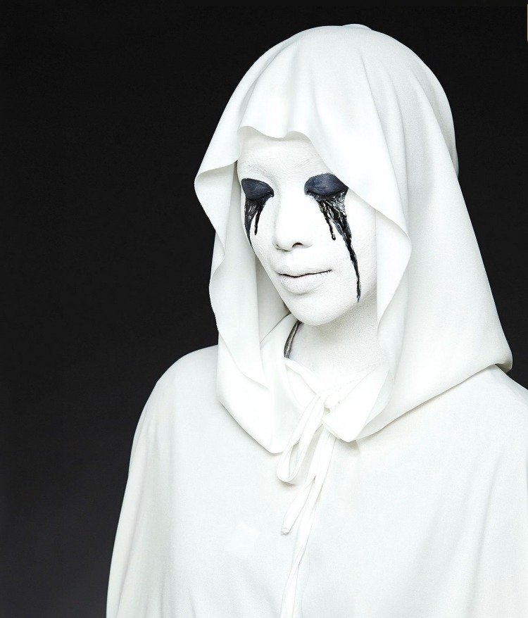 أزياء الهالوين -ديمون-أبيض-أسود-دموع-ملابس-غطاء للرأس