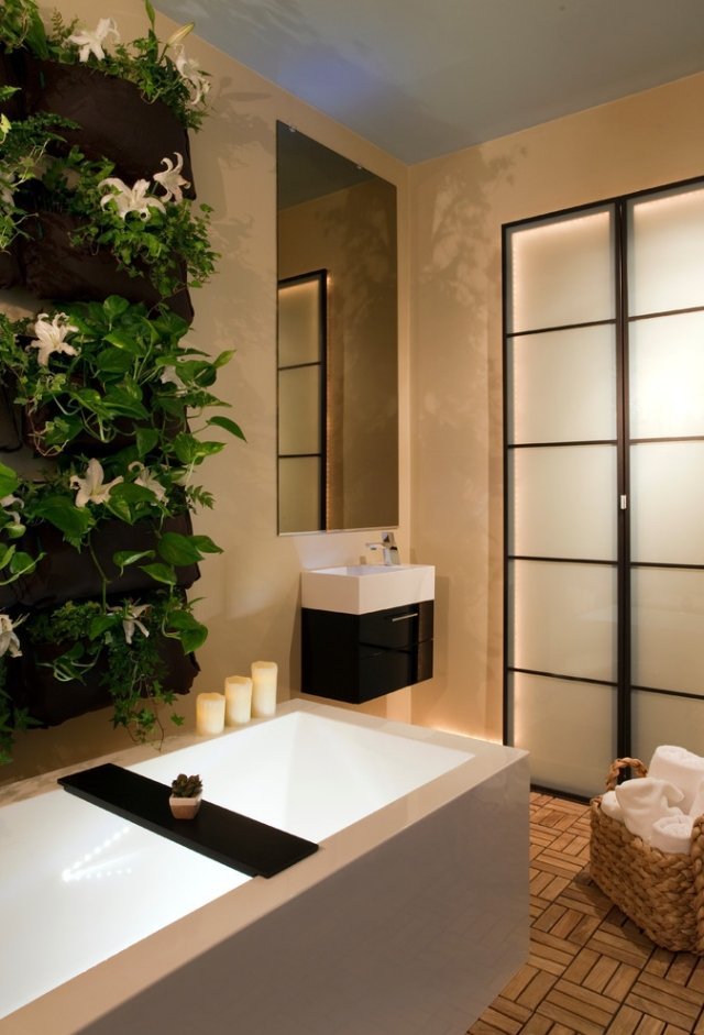 نباتات داخلية ديكور جدار حمام سبا أجواء حوض الاستحمام