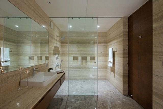 ارضيات حائط - حمام - تصميم حديث - لمعان - سطح - دش - مستوى الارض