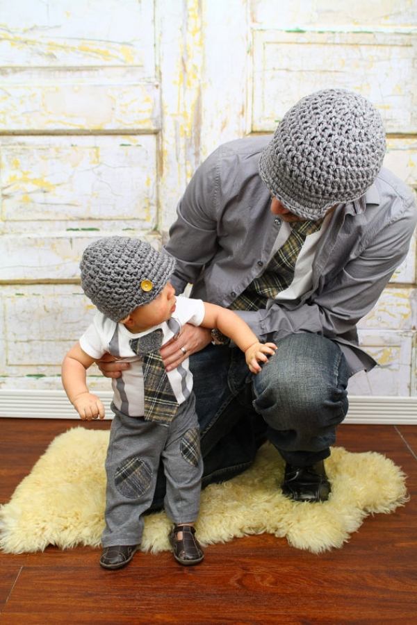 أنيقة ستيلينجز للآباء والأبناء محبوك قبعة سراويل رمادية مريلة