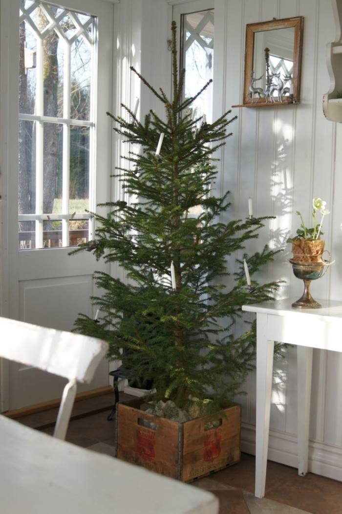 أفكار الديكور عيد الميلاد الاسكندنافية صندوق خشبي التنوب شجرة