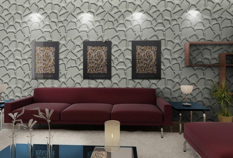 غرفة معيشة بتصميم ruched-pattern-wall-design