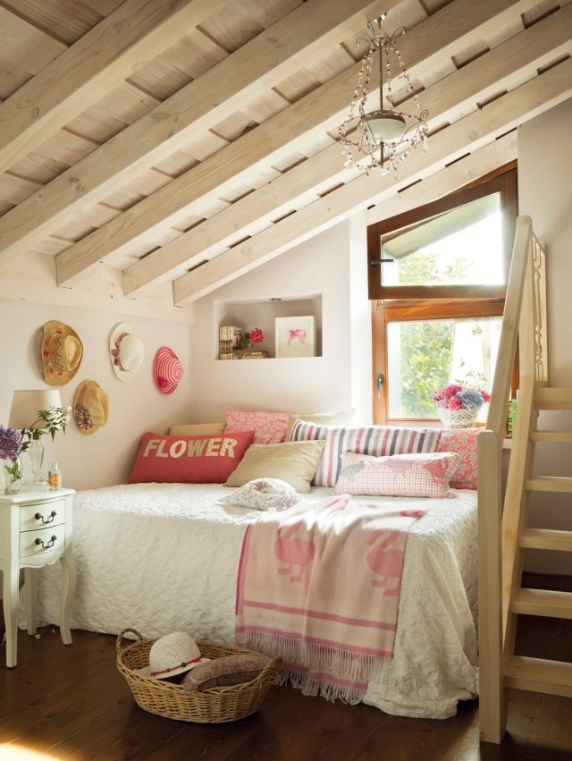 أفكار لغرف النوم بتصميم سقف مائل - رث - شيك - مظهر - رومانسي