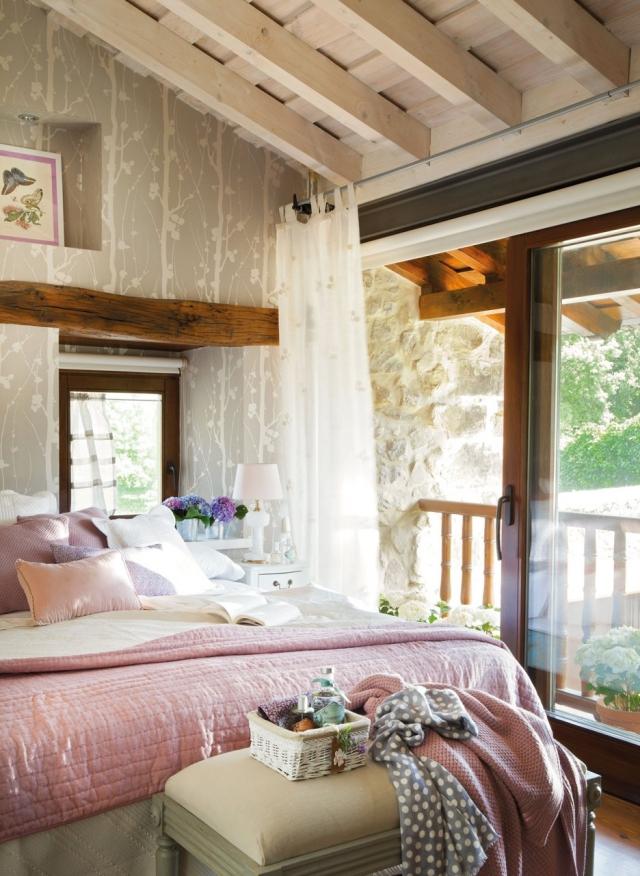 غرفة نوم-دور علوي-تصميم-رث-شيك-ورق حائط-فروع-نمط