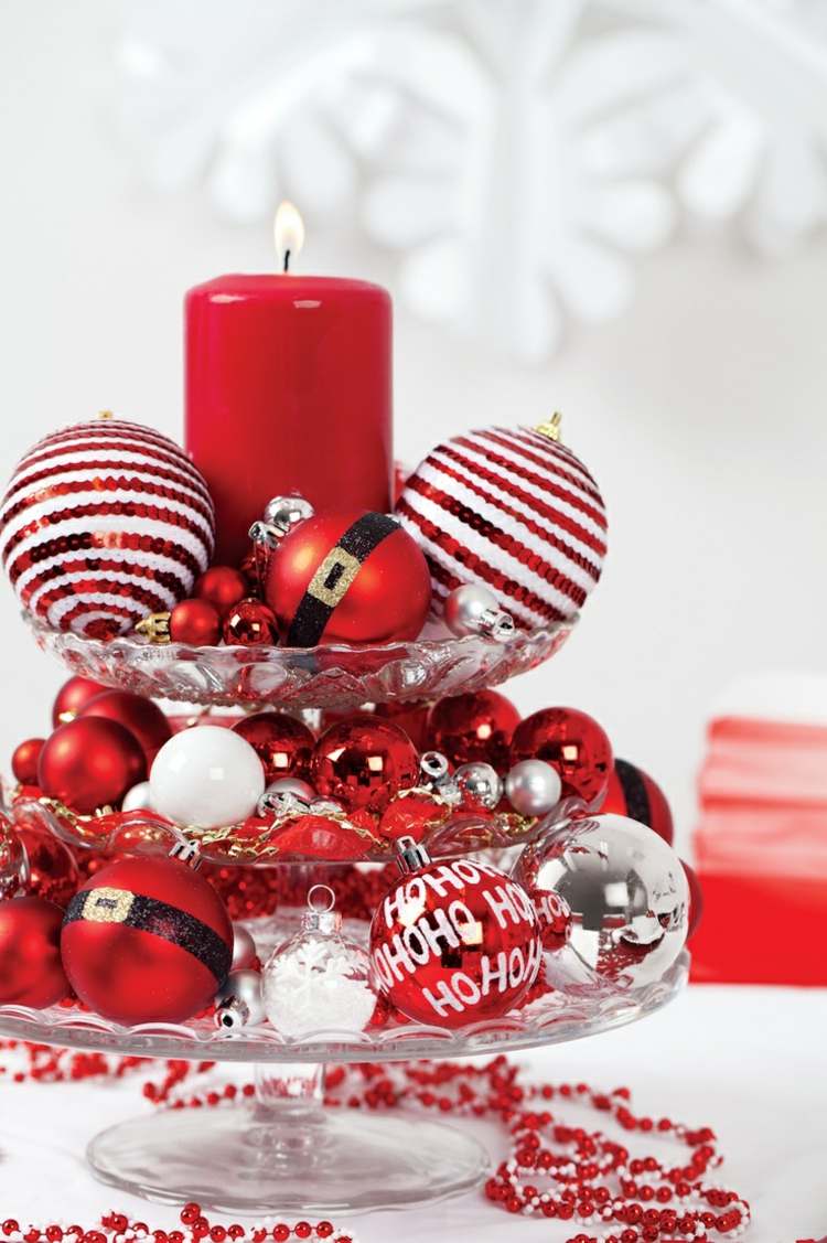 أفكار زينة عيد الميلاد الحلوى موقف كرات عيد الميلاد شمعة بيضاء حمراء