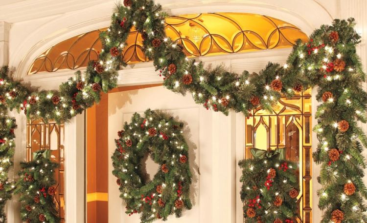 أفكار زينة عيد الميلاد مدخل الشرفة باب الطوق أضواء الجنية إكليل