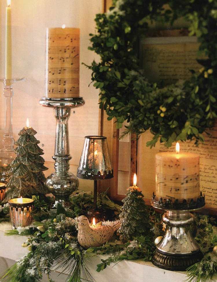 أفكار عيد الميلاد الديكور الجدار تصميم إكليل رف الموقد الشموع الرومانسية
