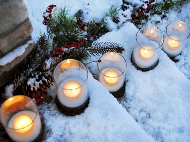 أفكار زينة عيد الميلاد حديقة خطوات أضواء الرياح شموع إضاءة رومانسية