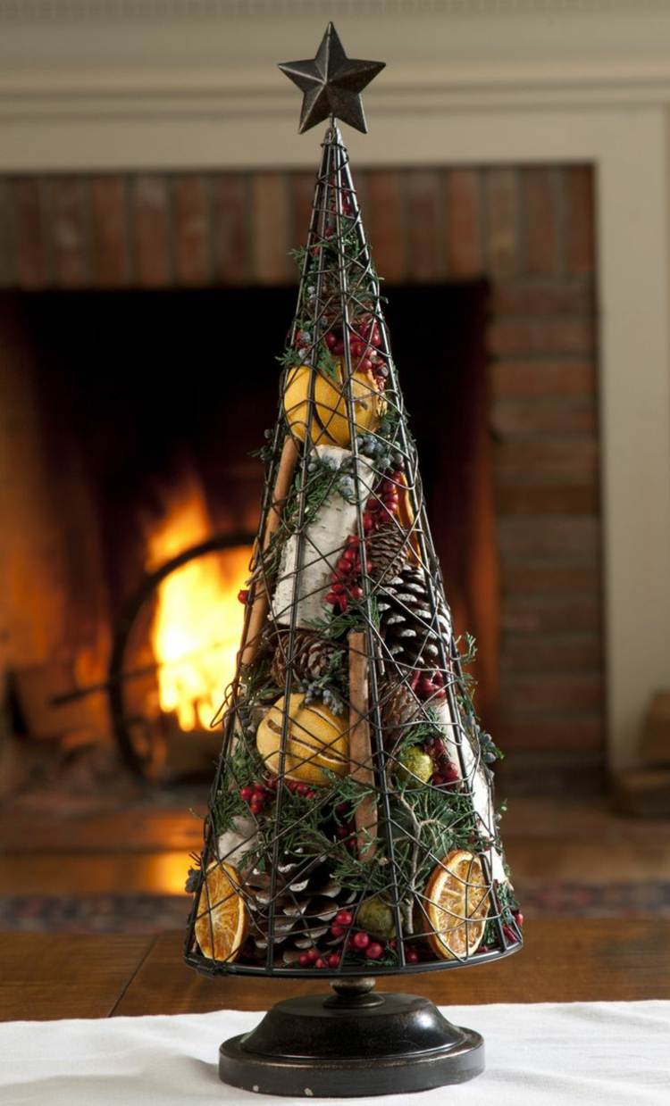 أفكار زينة عيد الميلاد معدن شجرة التنوب البرتقال مجففات