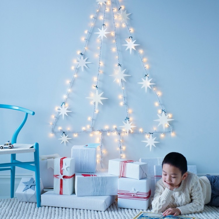 أفكار زينة عيد الميلاد أضواء الجنية الجدار تصميم نجوم التنوب شجرة عزر