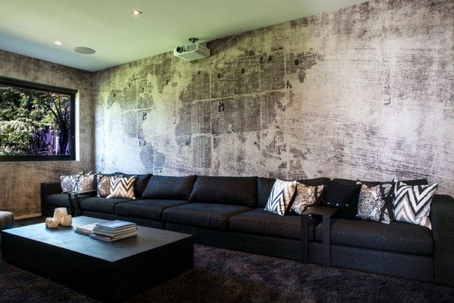 أفكار تصميم الجدار اتجاهات غرفة المعيشة خريطة العالم البصريات الخرسانية