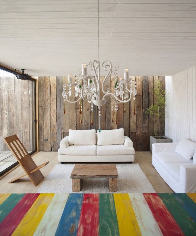 تصميم مع تأثير الخشب القديم تصميم جدار غرفة المعيشة