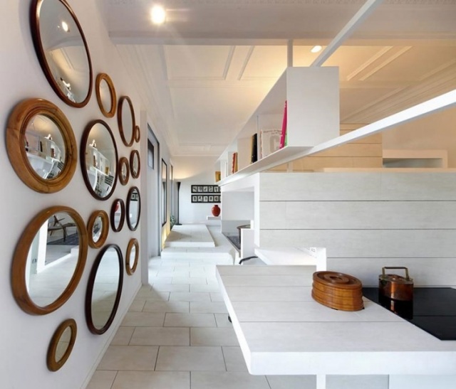 ديكورات - مرايا - أفكار تصميم جدران بيضاء مستديرة