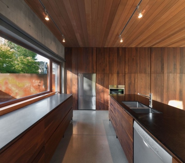 راحة المطبخ تصميم أضواء السقف أفكار تصميم جدار الألواح الخشبية