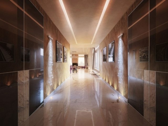 تأثيرات الإضاءة شقة بنتهاوس تصميم الردهة أرضية رخامية