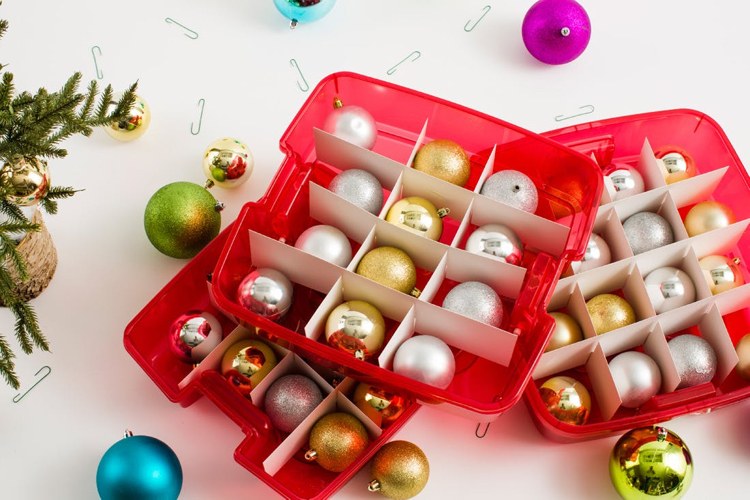 أفكار تخزين عملية زينة عيد الميلاد كرات عيد الميلاد صندوق تخزين