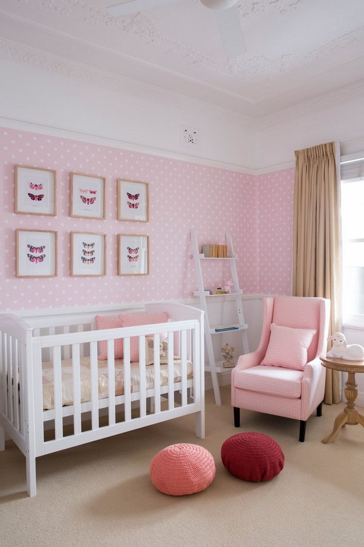 غرفة اطفال-تصميم-بنات-ورق حائط-نمط-زهري-ابيض