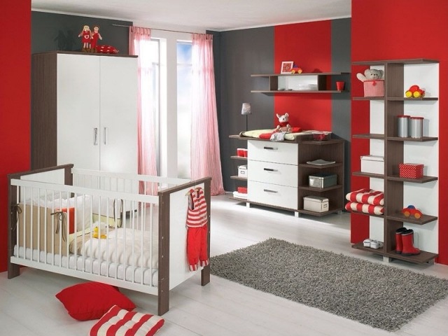 أثاث غرفة الطفل القشرة الخشبية الحديثة لهجات بيضاء حمراء