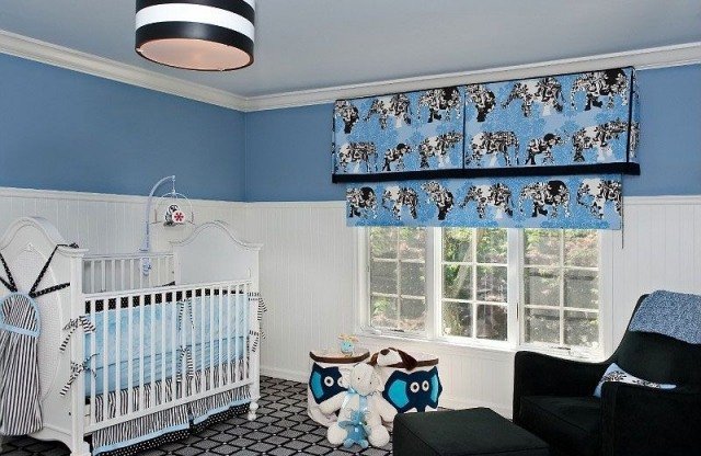 ستائر غرفة الطفل باللون الأسود والأبيض والأزرق