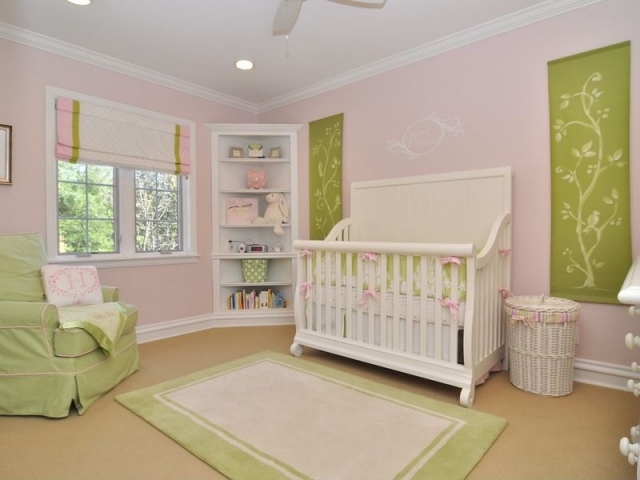 تأثيث غرفة الطفل الوردي الأخضر مساحة تخزين الرف الزاوية للفتيات