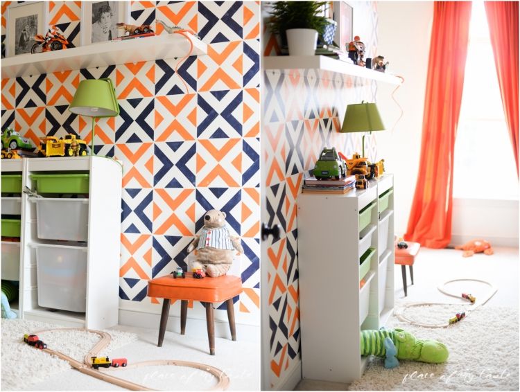 دهان حائط افكار - استنسل - برتقالي - ازرق - غرفه فتى